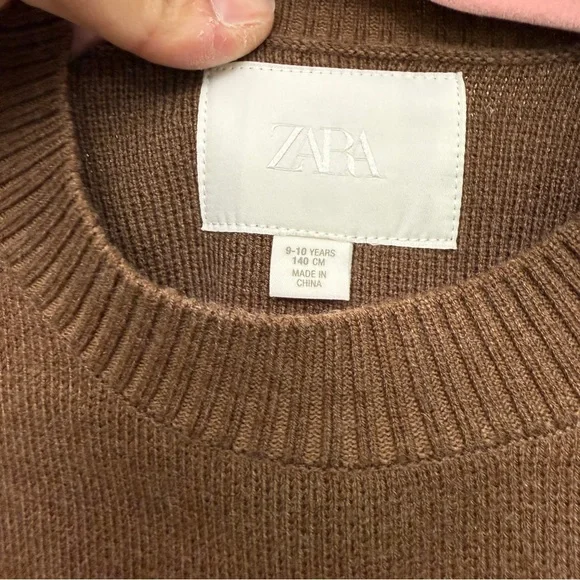 Zara Brown Crewneck Top with Textured kids sweater size 9-10 - Picture 4 of 4